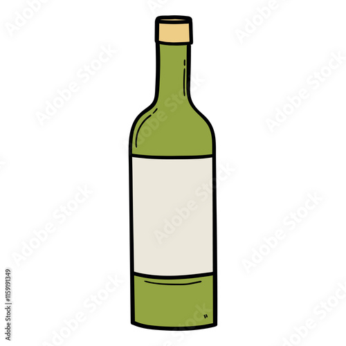 Hand drawn cartoon bottle of wine on white background.