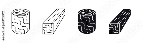 wood icon set. wood thin line and filled icon. vector illustration