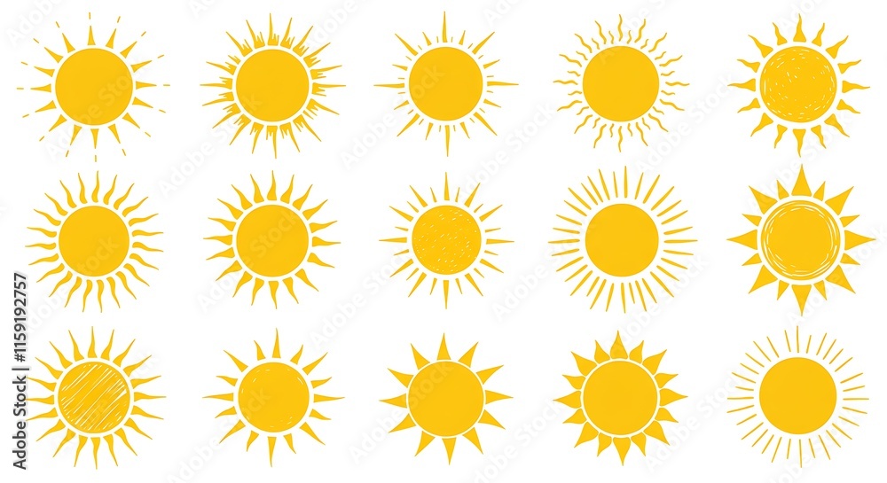set of drawn sun icons, vector, png cutot set of drawn sun icons, vector, png cutot