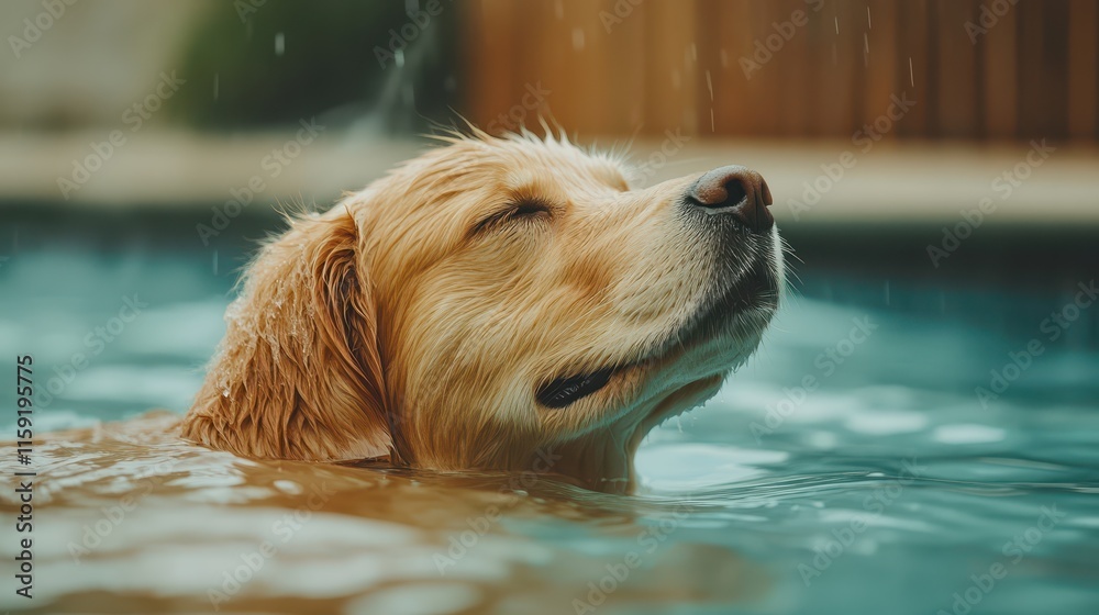 Golden retriever enjoys swimming in a pool on a sunny day Golden retriever enjoys swimming in a pool on a sunny day