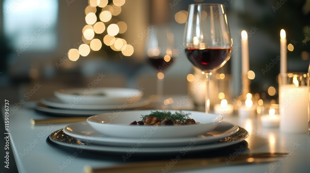 Fototapeta premium Luxurious dining experience featuring gourmet dish and elegant table setting for a sophisticated evening. Generative AI