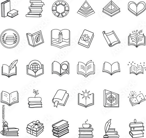 Diverse Book Icons Reading, Knowledge, Literature, Stacks, Education