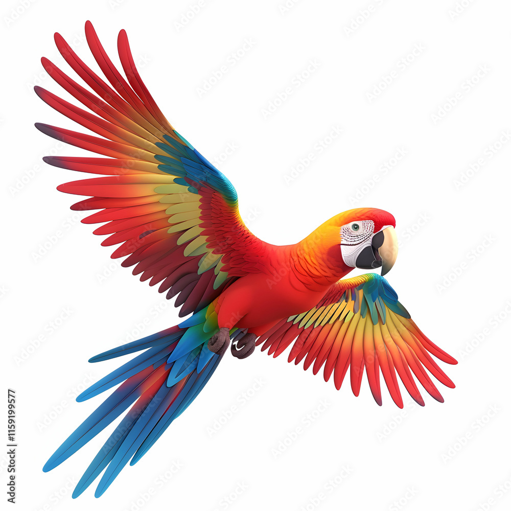 Obraz premium Colorful Scarlet Macaw Parrot in Flight with Vibrant Feathers