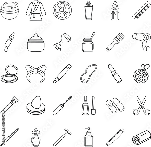 Beauty, Spa, and SelfCare Icons Bath, Hair, and Makeup