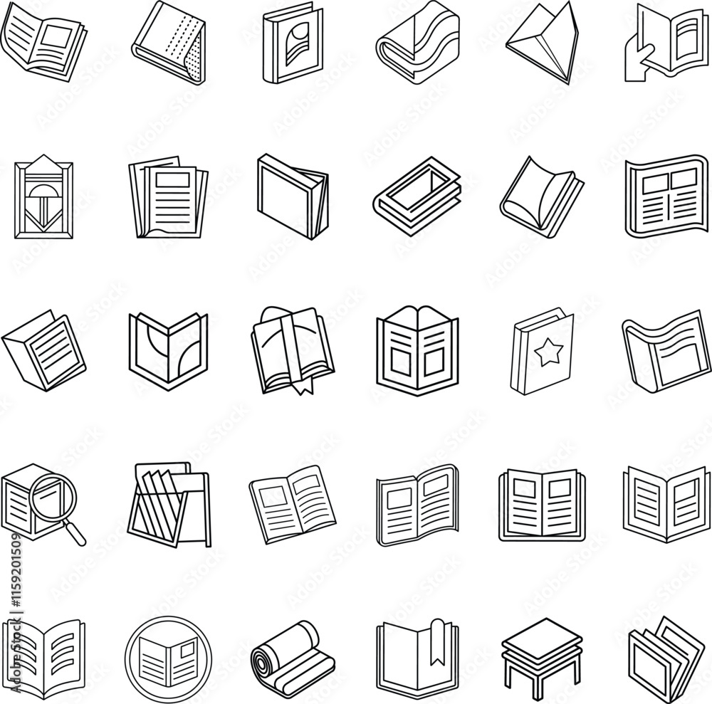 Diverse Book Icons Open, Closed, Stacked, and ReadingRelated Symbols Diverse Book Icons Open, Closed, Stacked, and ReadingRelated Symbols