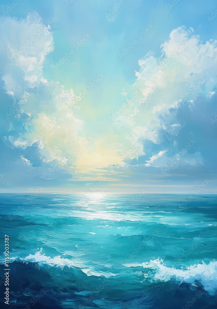 Obraz premium Vibrant seascape at dawn with gentle waves and dramatic skies