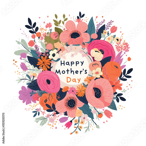 A colorful flowery design with the words Happy Mother's Day written in cursive. The design is meant to convey a sense of warmth and love for mothers on this special day