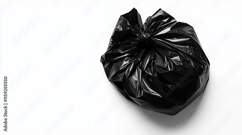 Black garbage trash bag on white background Black garbage trash bag on white background