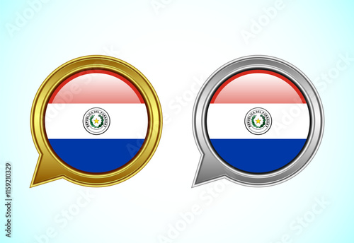 Free Download Paraguay flag speech bubble. Speaking flag icon in gold and silver color - GFXLoad