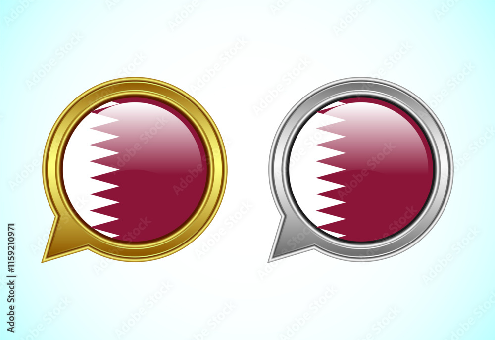 Qatar flag speech bubble. Speaking flag icon in gold and silver color Qatar flag speech bubble. Speaking flag icon in gold and silver color