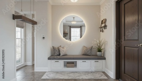 contemporary entryway built-in bench featuring.