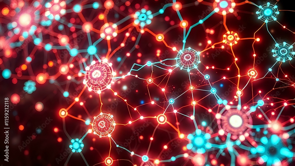 Fototapeta premium Vibrant Cybernetic Art Nouveau Data Visualization with Bioluminescent Glow