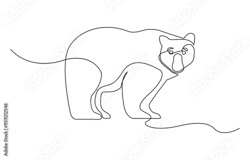 Continuous Line Drawing of a Bear, Bear is taking a leisurely stroll in a continuous line drawing.