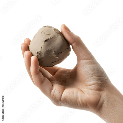 A hand holding a sculpted piece of clay isolate die cut