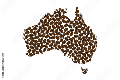 Australia -  map of coffee bean,  Australia map made of coffee beans,