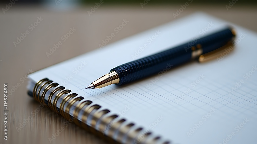 6. A close-up of an open notebook with a pen resting on its spiral binding 6. A close-up of an open notebook with a pen resting on its spiral binding