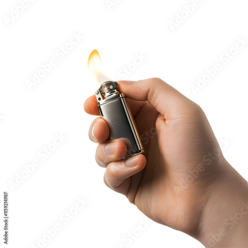 A hand holding a lighter isolate die cut photo