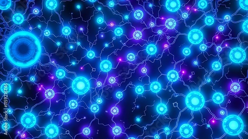 Neon Bioluminescent Nodes in Vibrant Art Nouveau Style