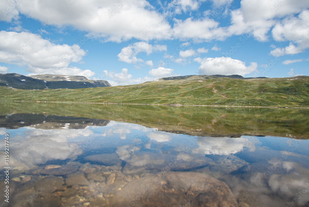 Fototapeta premium Norway Nature Landscapes, Mountain Under Sunny Blue Sky