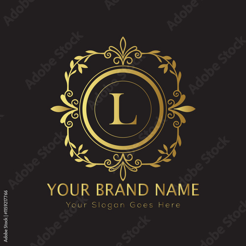 Letter L Luxury brand logo design with a royal gold crown emblem and elegant typography
