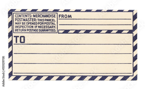 Vintage 1950s Blank From / To Package Mailing Label Sticker - Black & Cream Striped