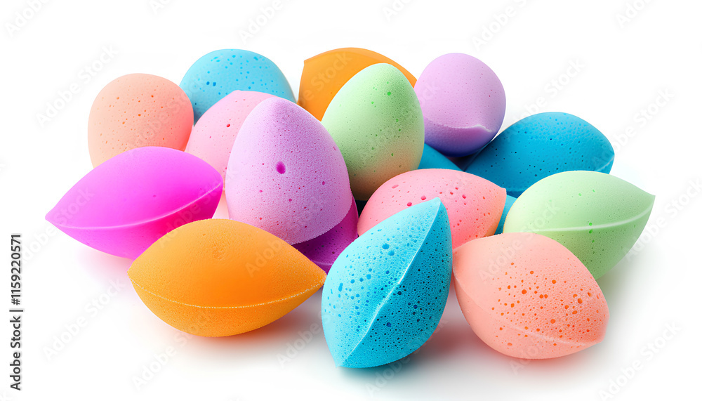 Many colorful makeup sponges isolated on white Many colorful makeup sponges isolated on white