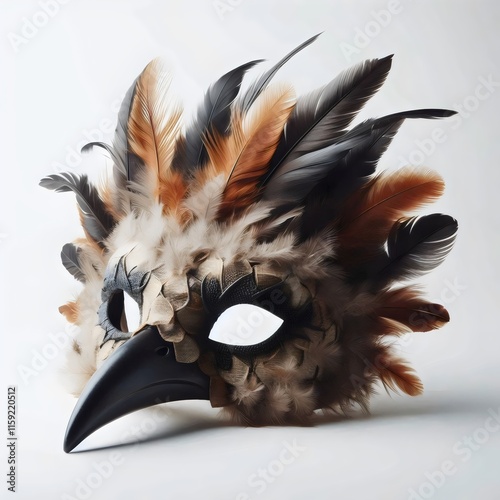 Carnival mask of a bird of prey isolated on white.