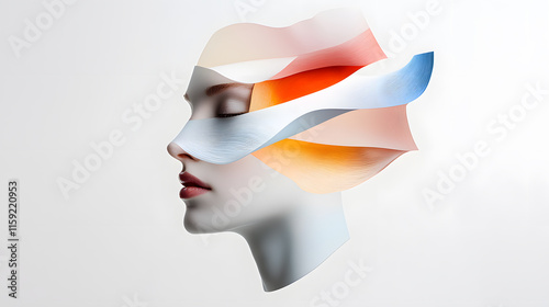 A stylized, abstract representation of a face, featuring layered colors and shapes, evoking themes of beauty, identity, and artistic expression. photo