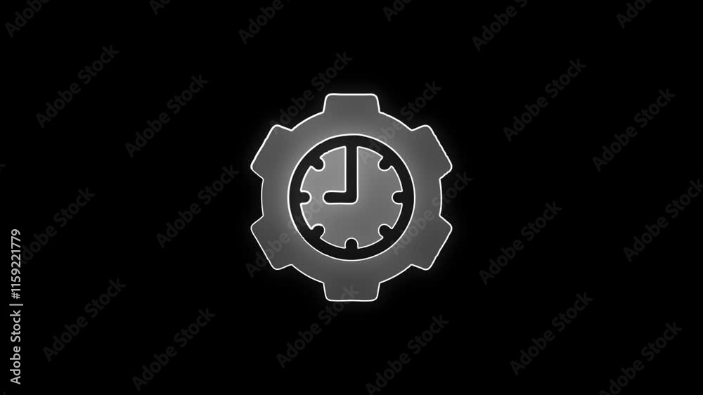 glowing neon red color clock animation icon stopwatch alarm clock wall ...