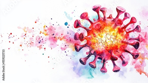 Vibrant Glowing Virus in Watercolor Style