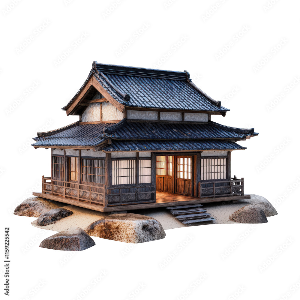 traditional Japanese house model with wooden architecture and shoji doors traditional Japanese house model with wooden architecture and shoji doors
