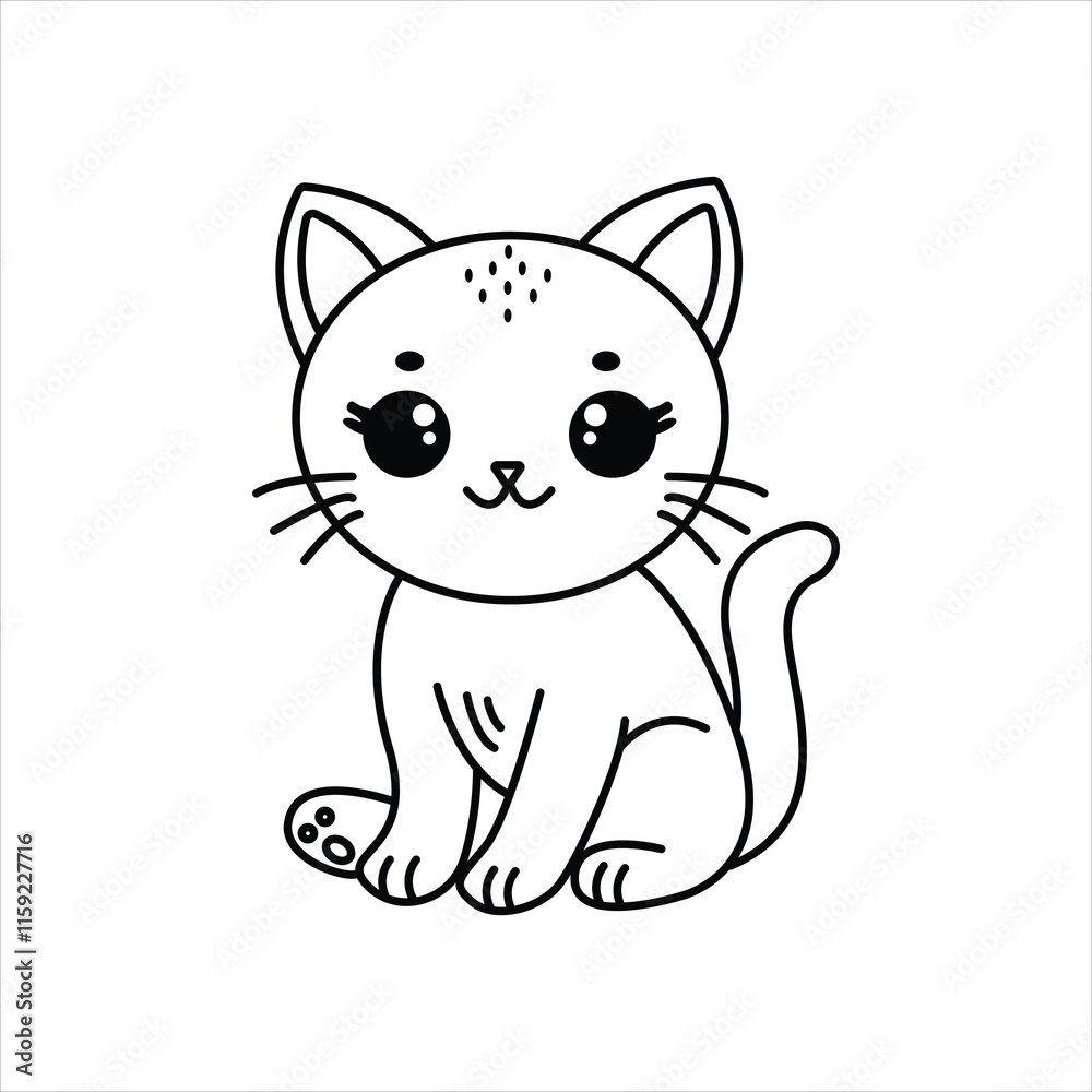 Fototapeta premium Cute cat line art for kids coloring book vector art illustration.