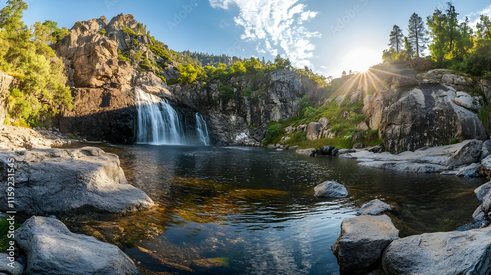 Fototapeta premium Adventure travel to the Yosemite Valley in California, United States, North America with granite cliffs and cascading waterfalls