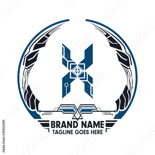 Futuristic X Logo with Geometric and Symmetrical Design Elements