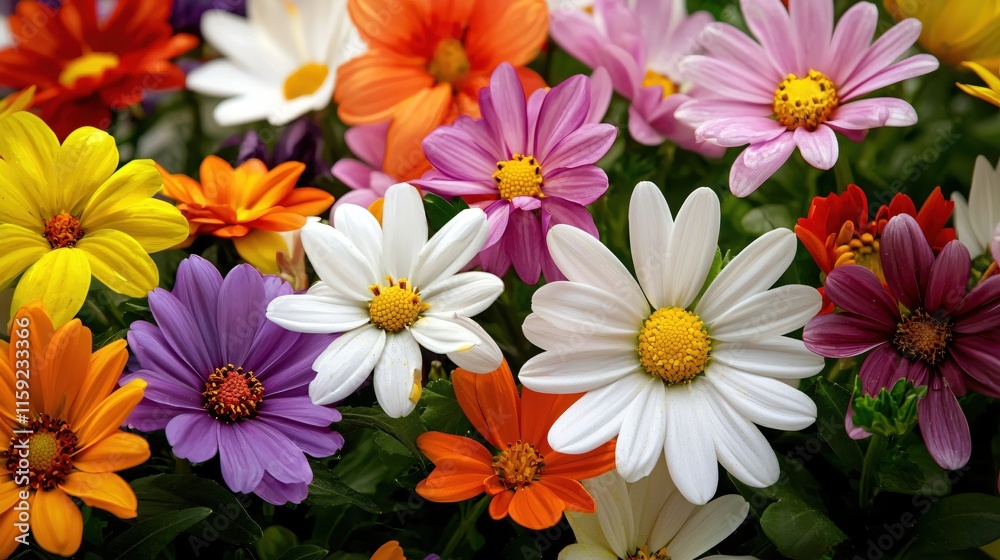 Colorful Spring Flowers in Bloom with Various Petals and Bright Colors Colorful Spring Flowers in Bloom with Various Petals and Bright Colors