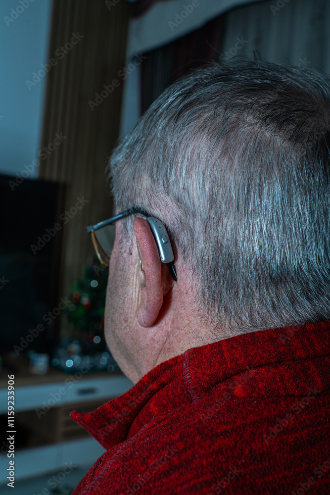 grandfather listening to perfection thanks to the headset
