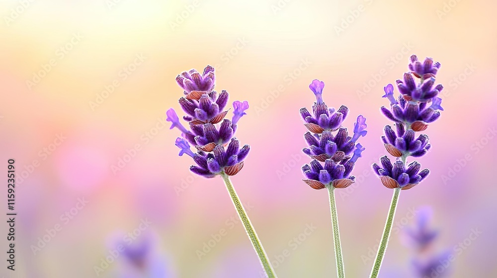 Naklejka premium Lavender floral abstract background concept. Beautiful lavender flowers in soft light, symbolizing tranquility and nature's beauty.