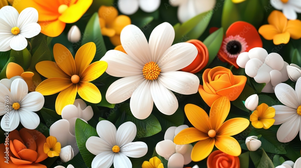 Fototapeta premium Colorful Floral Arrangement With Diverse Flowers and Lush Greenery Background