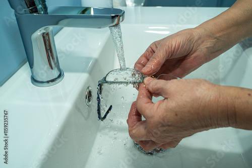 woman cleans glasses with water