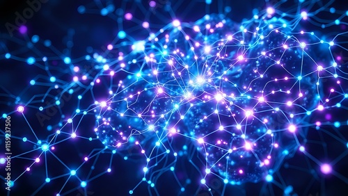 Abstract Bioluminescent Cybernetic Brainwave Art on Blue Gradient Background