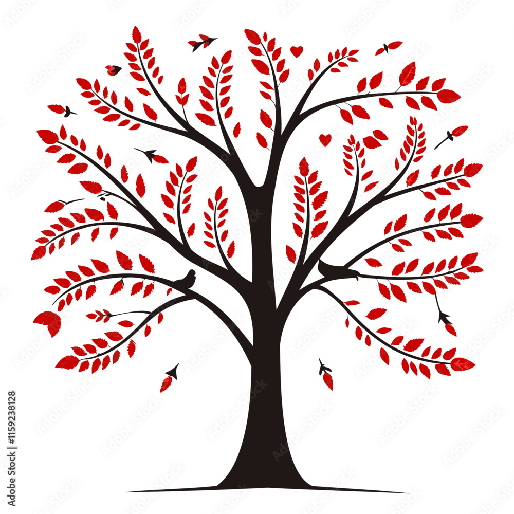 Fototapeta premium Minimalist Tree Vector Illustration Design Black and Red Color For Valentine's Day