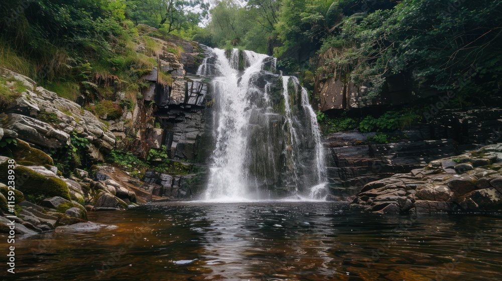 Obraz premium A majestic large waterfall, creating a powerful and awe-inspiring scene,