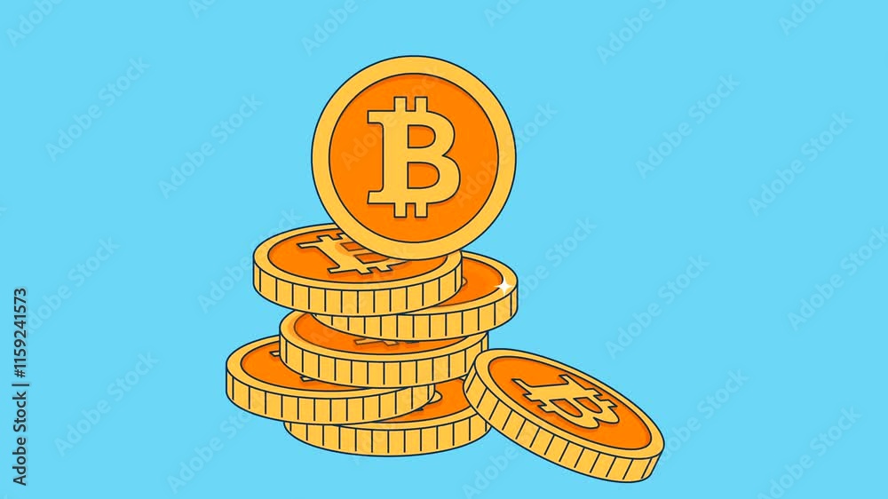 animation of golden coins with bitcoin sign in fla