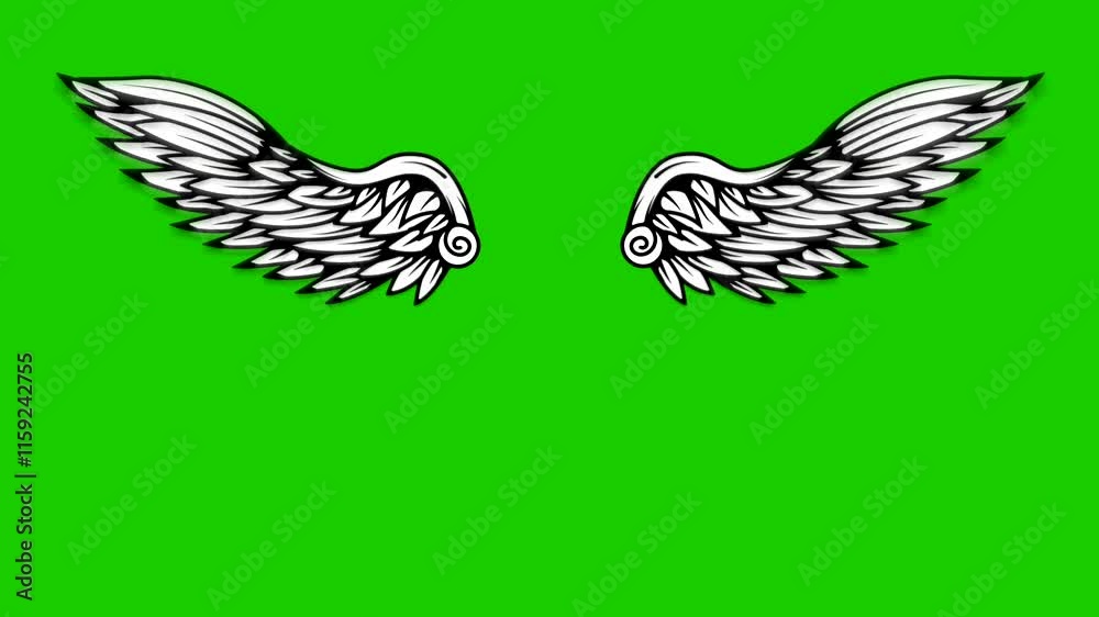 animation of flying wings on green background. animation of flying wings on green background.