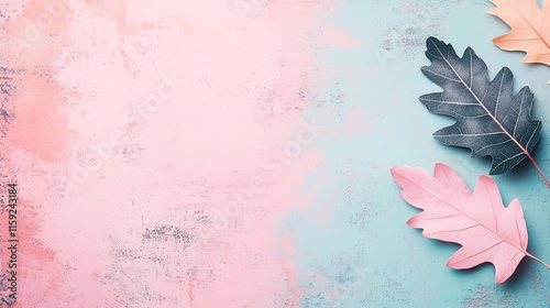 Oak leaves abstract background idea. Colorful leaves on a textured background, perfect for seasonal themes and decorations.