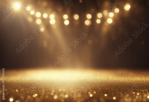 Gold lights rays scene background Golden light award stage with rays and sparks photo