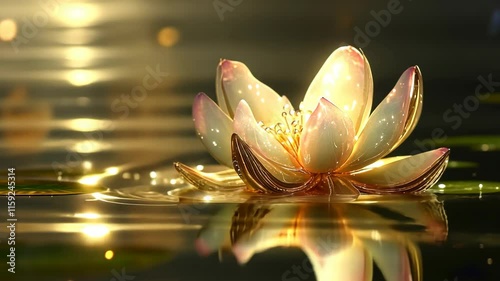 Natural beauty of a lotus flower floating on serene water at sunset
