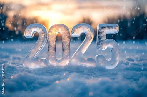 Wallpaper Mural The numbers 2025 made of ice stand on the snow on a winter evening. Torontodigital.ca