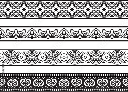 Vector endless black monochrome ancient Russian ornament. Seamless Slavic border, frame. Painting of the royal chambers