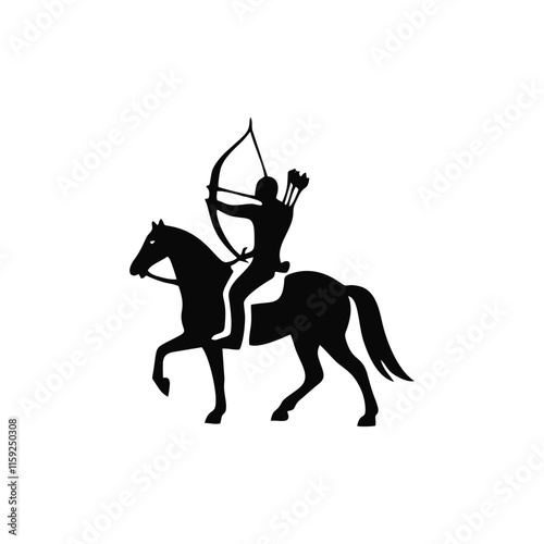 Logo Illustration of a silhouette of an archer riding a horse